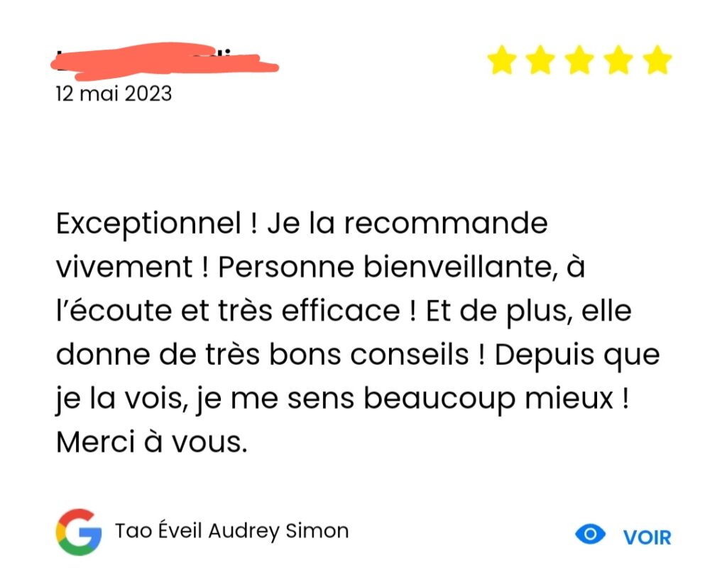 Audrey Simon - Tao Éveil - Avis client - Avis google - Psycho-énergéticienne - Brest